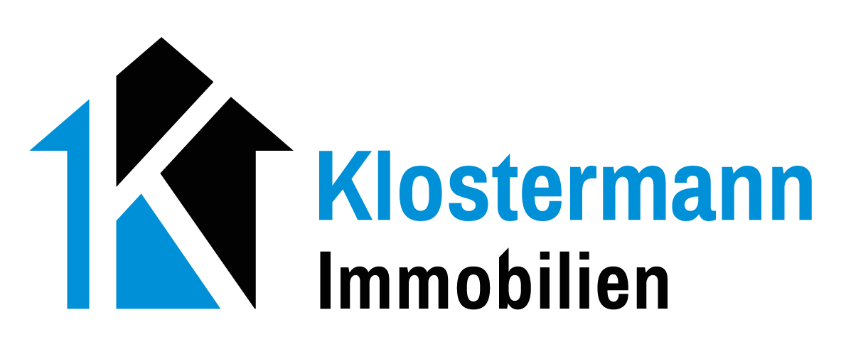Logo von Klostermann Immobilien: Ein stilisiertes Hausdach mit integriertem blauen "K".